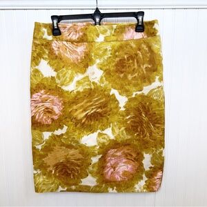 Talbots Women’s Size 8 Yellow & Ivory Watercolor Floral Pencil Skirt
